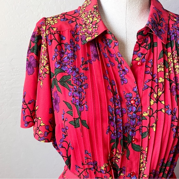 Nanette Lepore Bright Red Floral Belted Dress - Picture 5 of 15